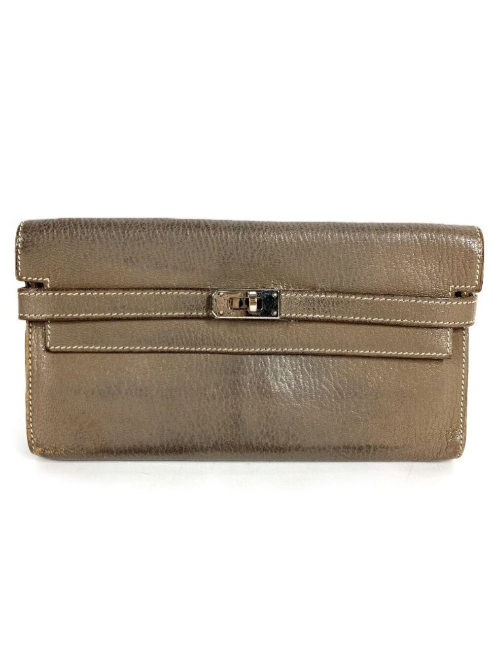 Hermes Wallet Kelly Chevre Etoupe Gray